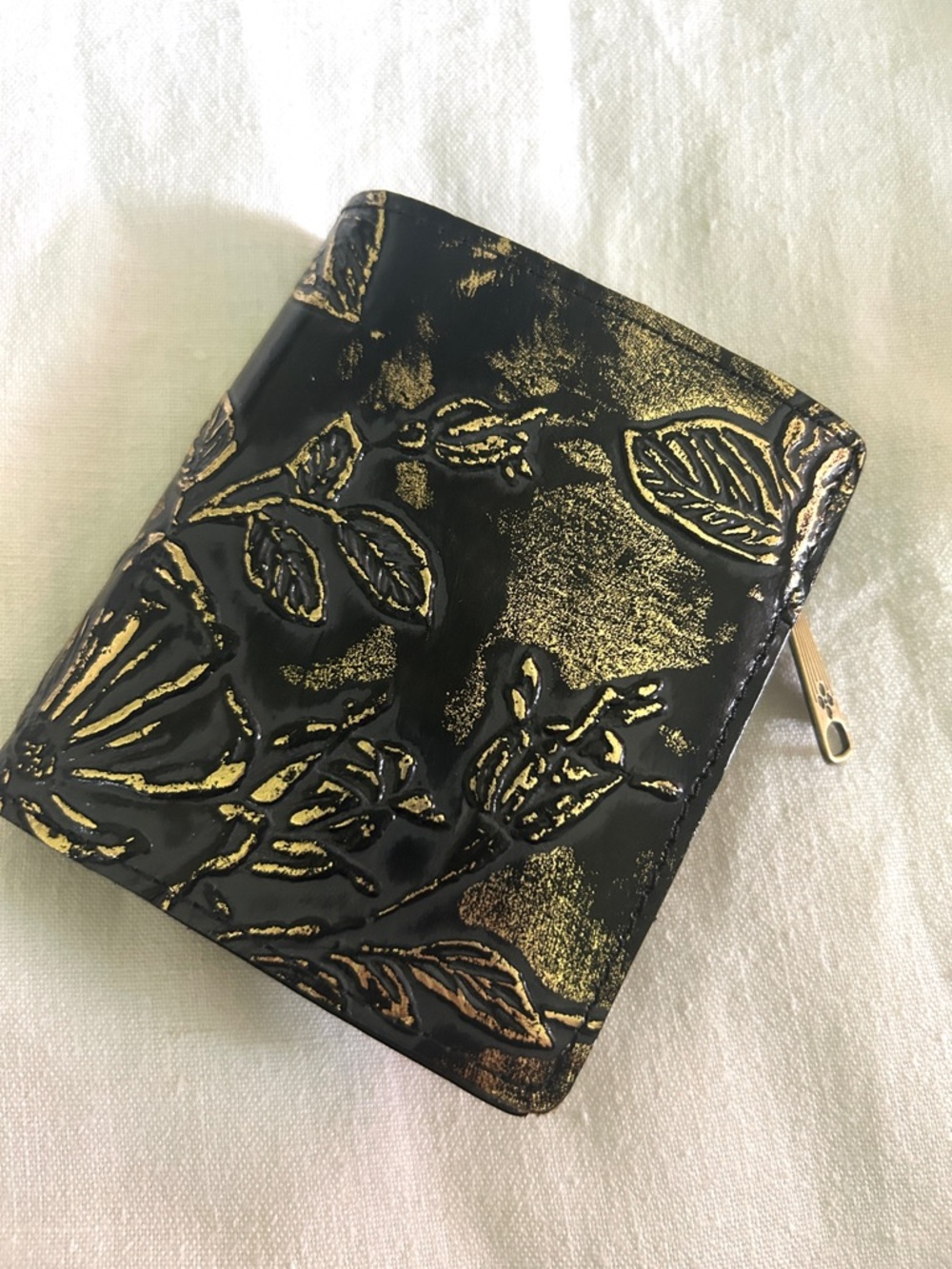 NWT Patricia Nash Black and Gold Floral Embossed Zip Wallet